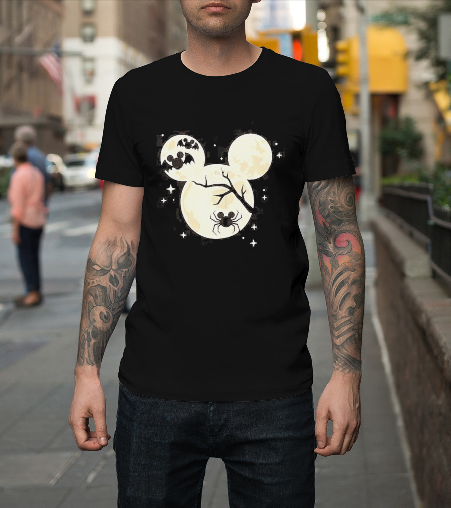 Mickey Mouse Moon Head Halloween Bat Spider Disney T-Shirt