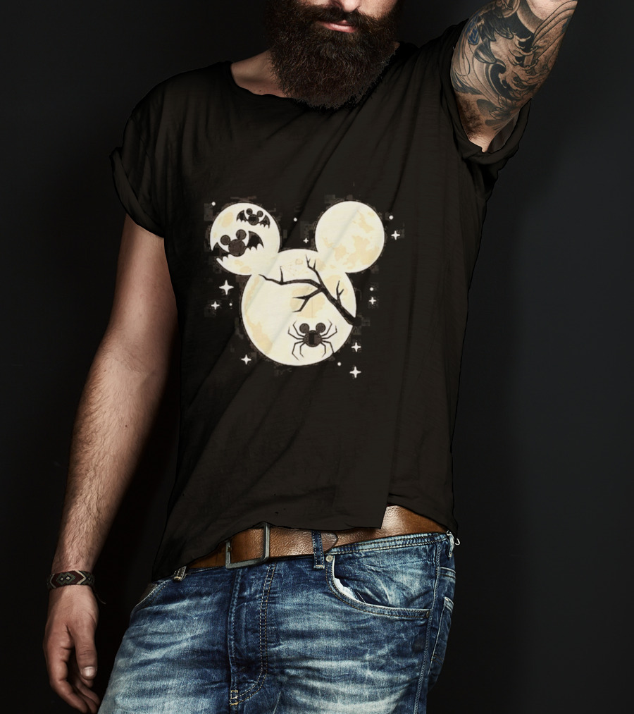 Mickey Mouse Moon Head Halloween Bat Spider Disney T-Shirt