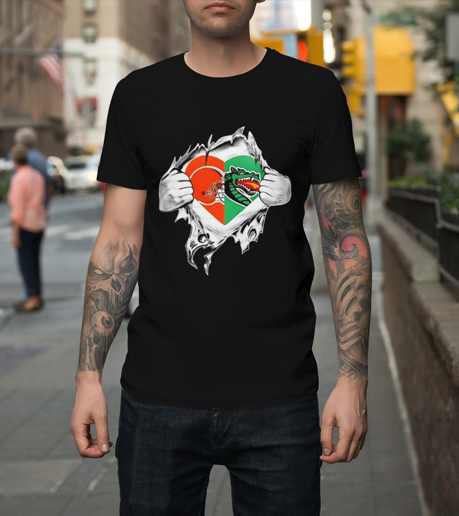 Cleveland Browns UAB Blazers Heart Superman Chest Rip T-Shirt