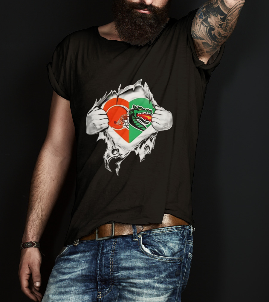 Cleveland Browns UAB Blazers Heart Superman Chest Rip T-Shirt