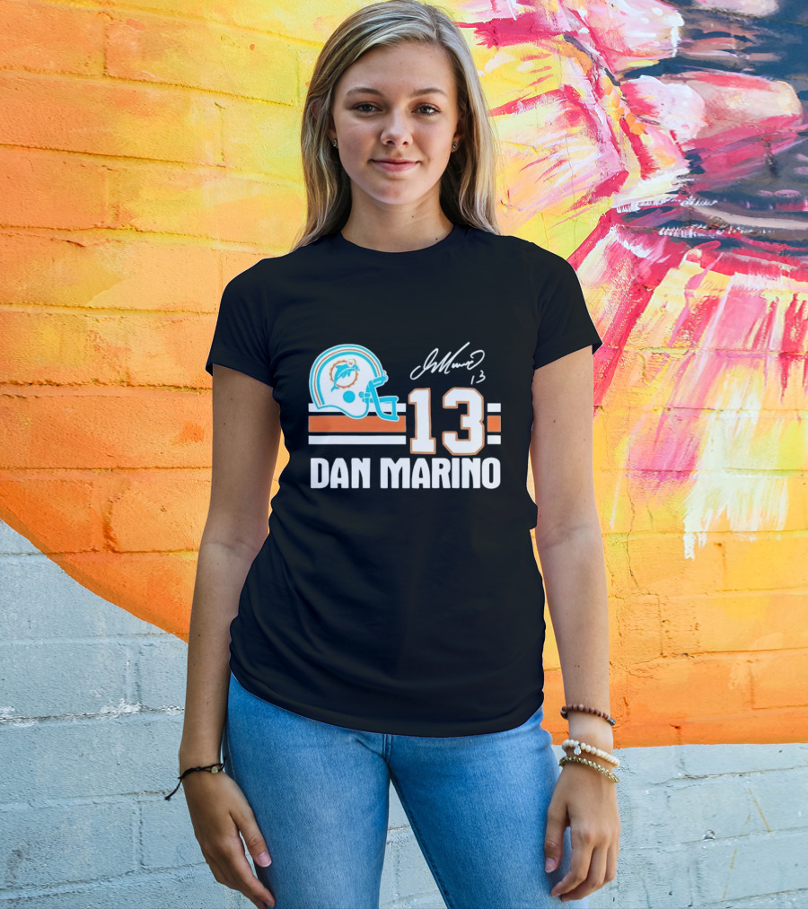 Miami Dolphins Dan Marino 13 Helmet Signature T-Shirt
