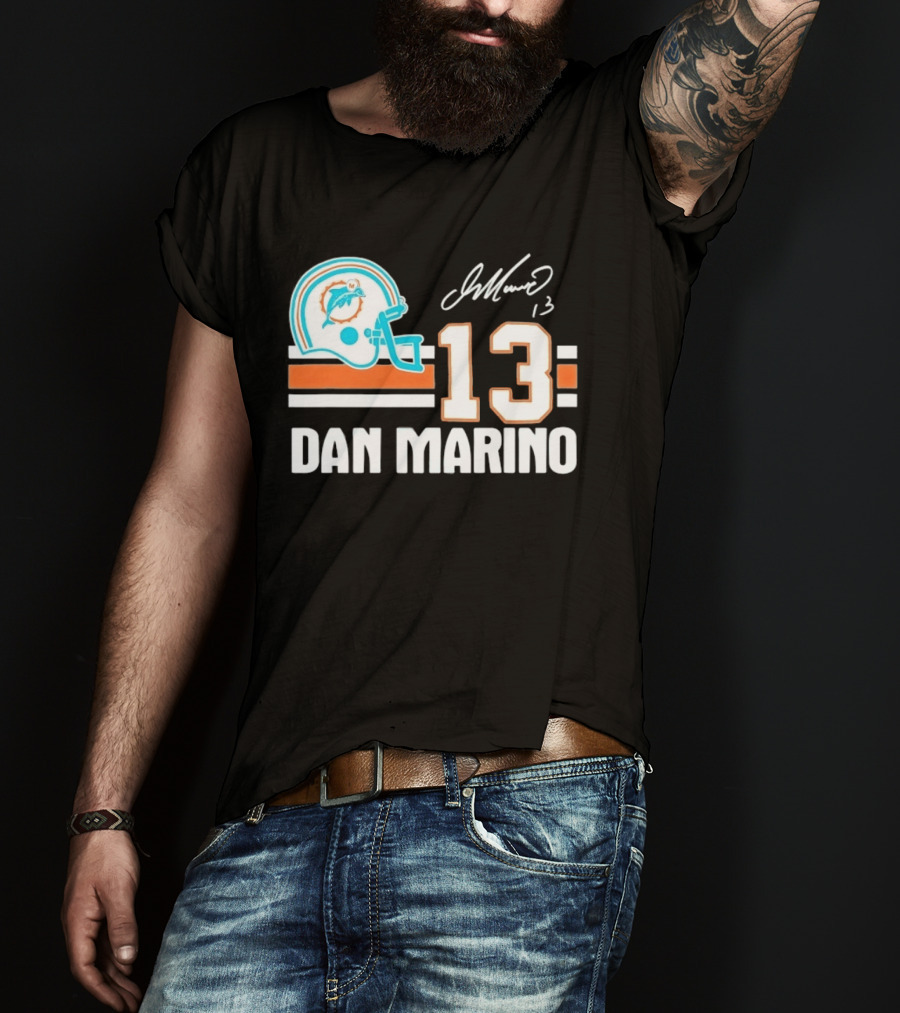 Miami Dolphins Dan Marino 13 Helmet Signature T-Shirt