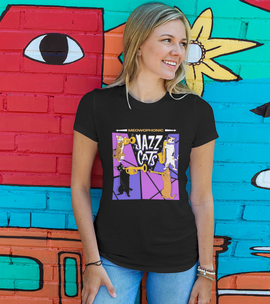 Meowophonic Jazz Cats Playing Trumpets And Saxophones T-Shirt