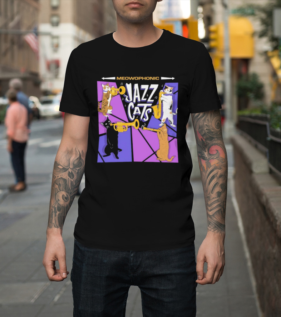 Meowophonic Jazz Cats Playing Trumpets And Saxophones T-Shirt