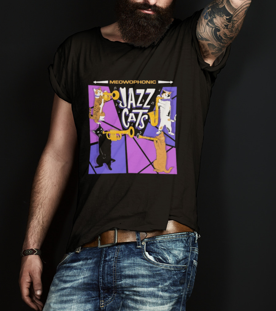 Meowophonic Jazz Cats Playing Trumpets And Saxophones T-Shirt