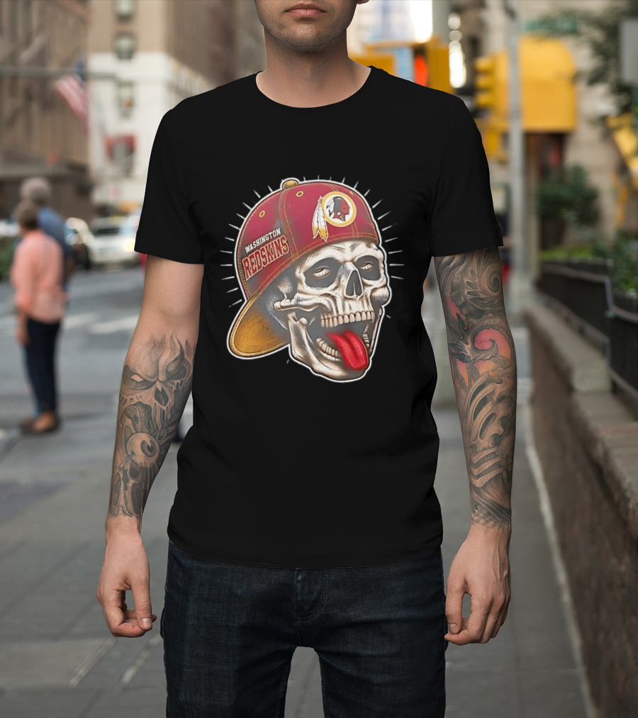 Washington Redskins Football Skull Tongue Out Cap T-Shirt