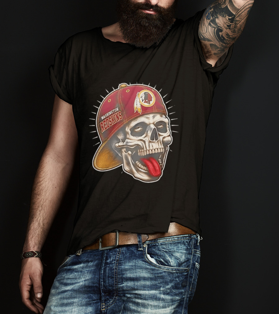 Washington Redskins Football Skull Tongue Out Cap T-Shirt