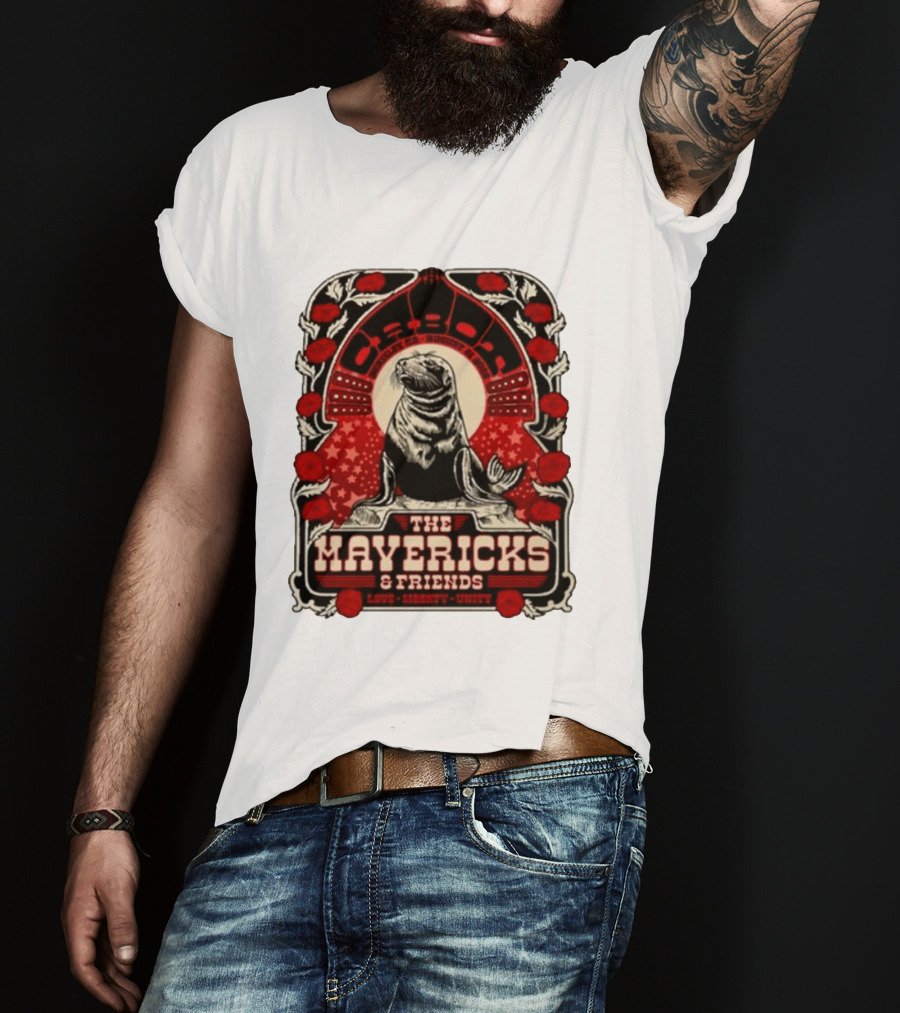 Beverly MA 08.21.2026 The Mavericks Love Liberty Unity Friends Seal And Roses T-Shirt