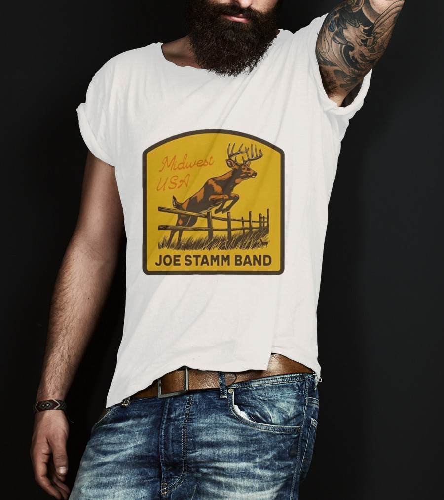 Joe Stamm Band Midwest USA Deer Jumping Fence Over Farm Field T-Shirt