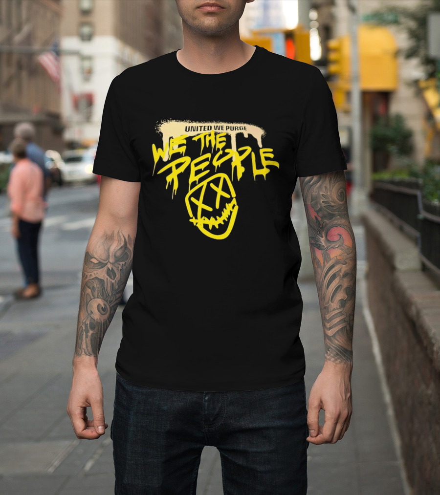 United We Purge We The People Horror Movie Mask Dripping Yellow T-Shirt