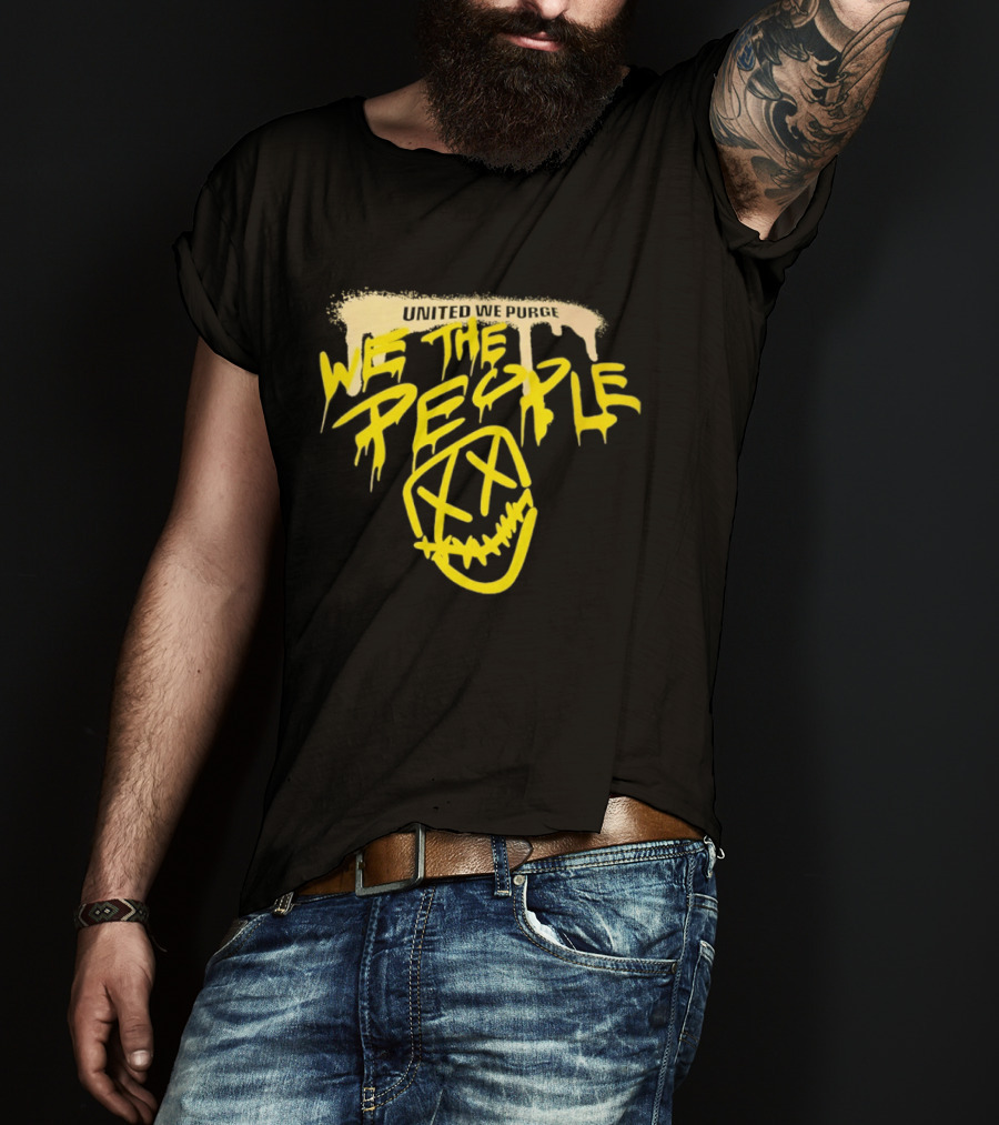United We Purge We The People Horror Movie Mask Dripping Yellow T-Shirt