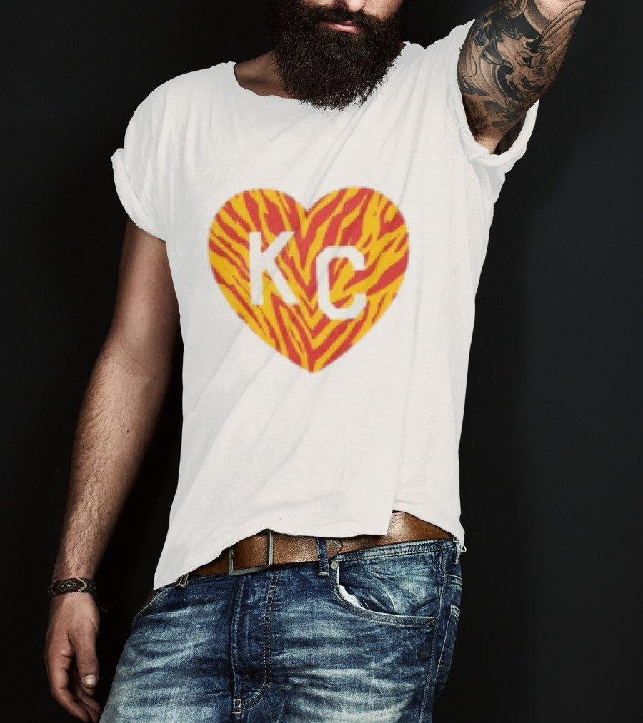 Made In KC Red Yellow Stripes Heart Charlie Hustle T-Shirt