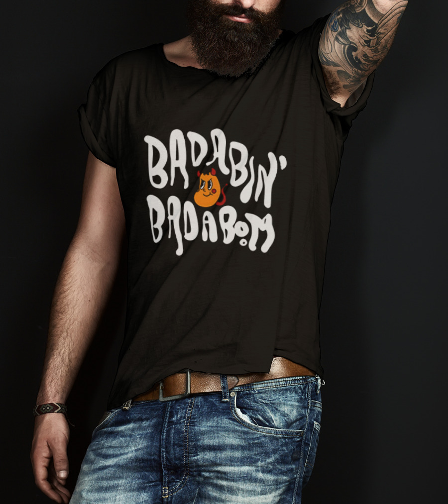 Badabing' Badaboom Cartoon Orange Smiley Face With Devil Horns T-Shirt
