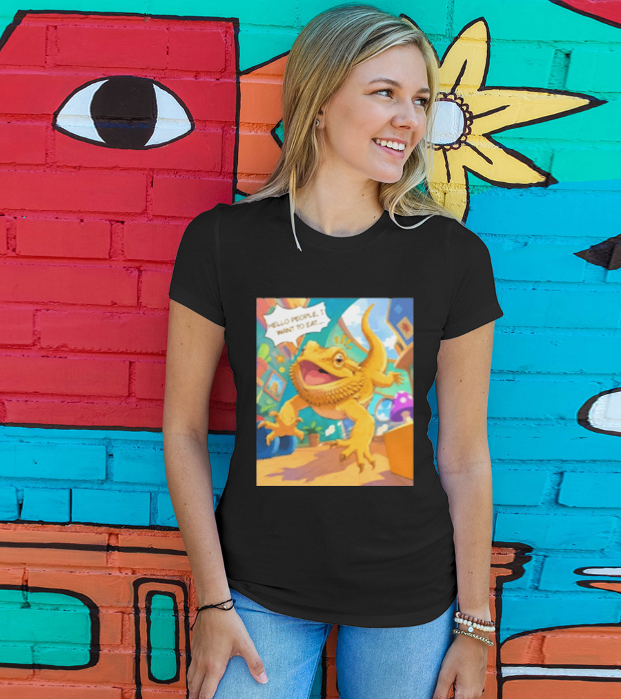 Bearded Dragon Hello People I Want To Eat Funny Lizard Cartoon T-Shirt