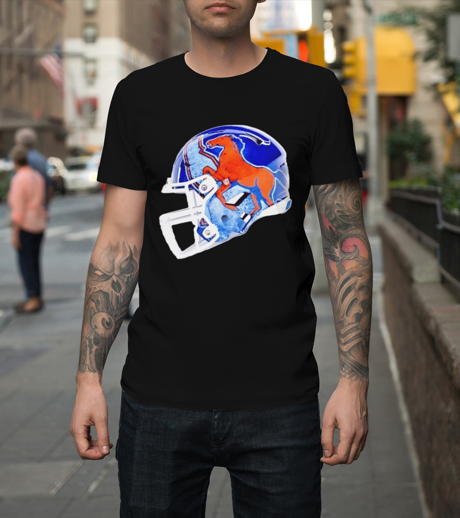 Denver Broncos Horse Helmet Blue And Orange NFL Team Gear T-Shirt