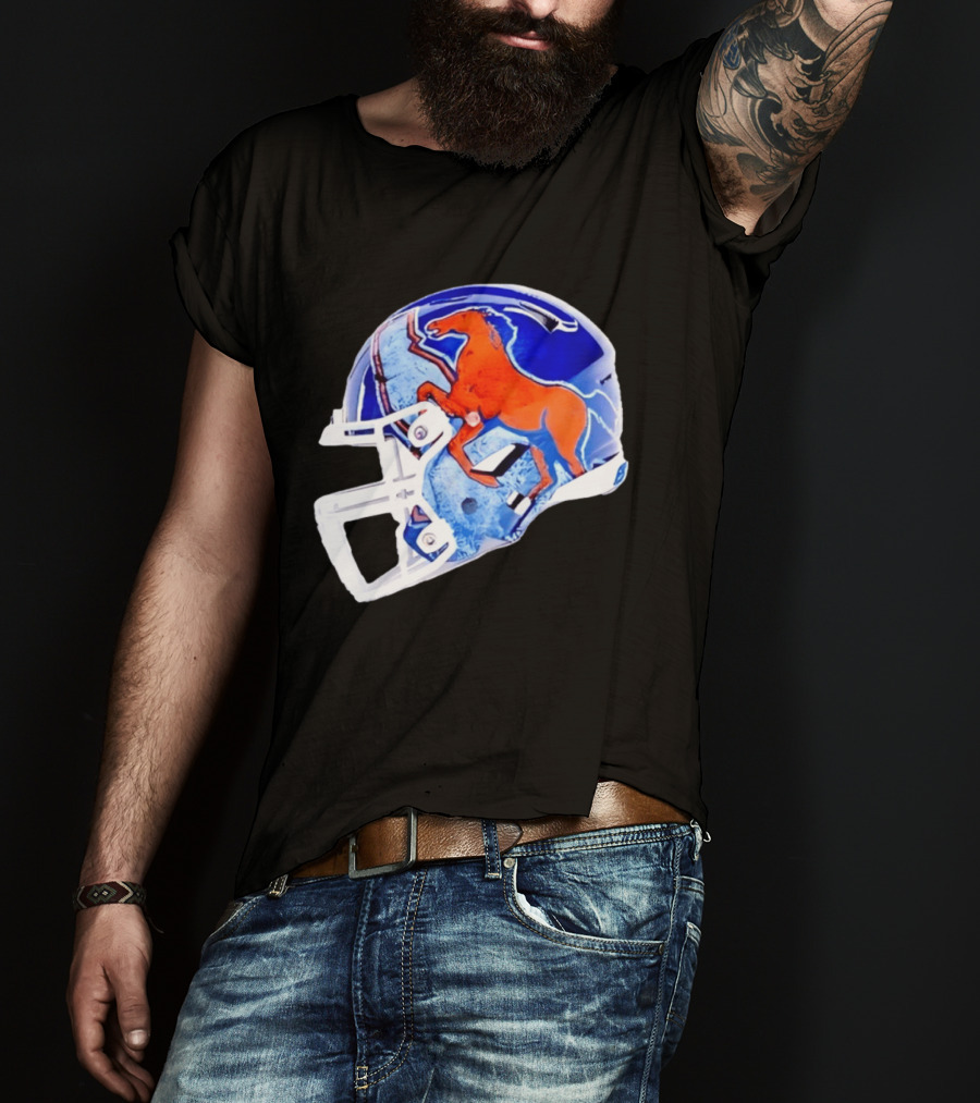 Denver Broncos Horse Helmet Blue And Orange NFL Team Gear T-Shirt