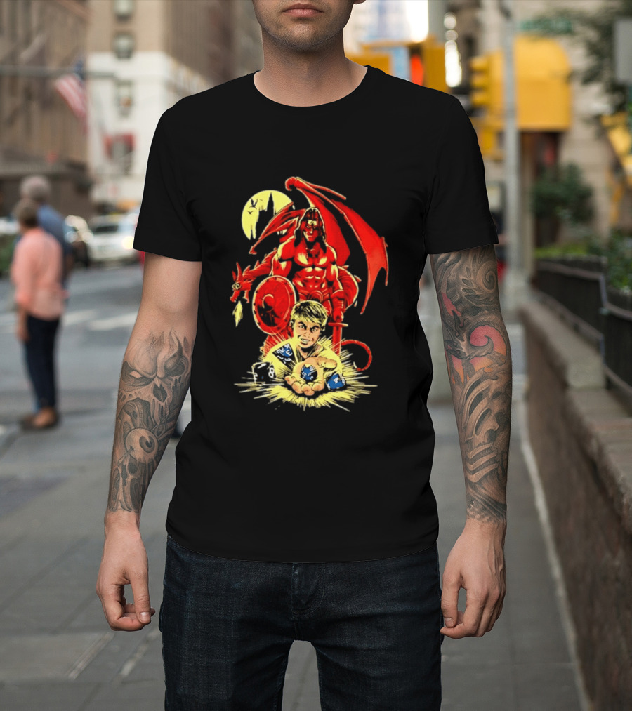 Dungeons And Dragons Player With Red Dragon And Blue Dice Adventure T-Shirt