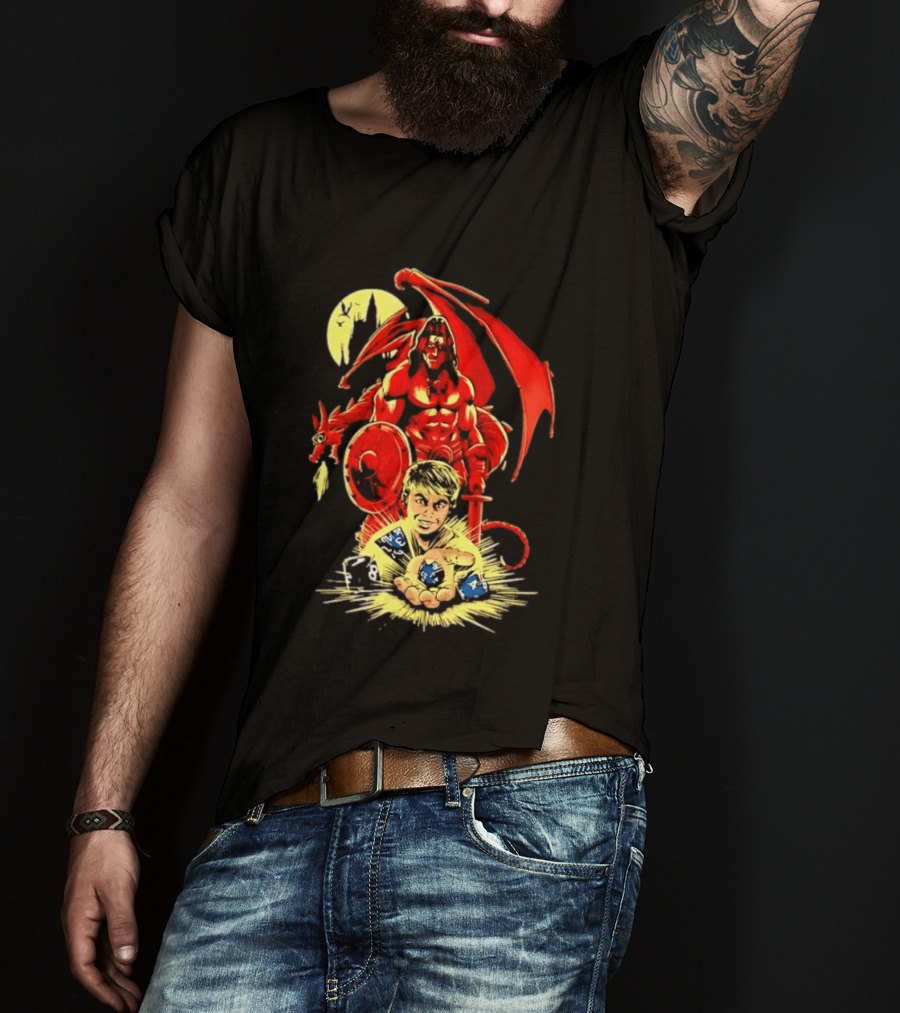 Dungeons And Dragons Player With Red Dragon And Blue Dice Adventure T-Shirt