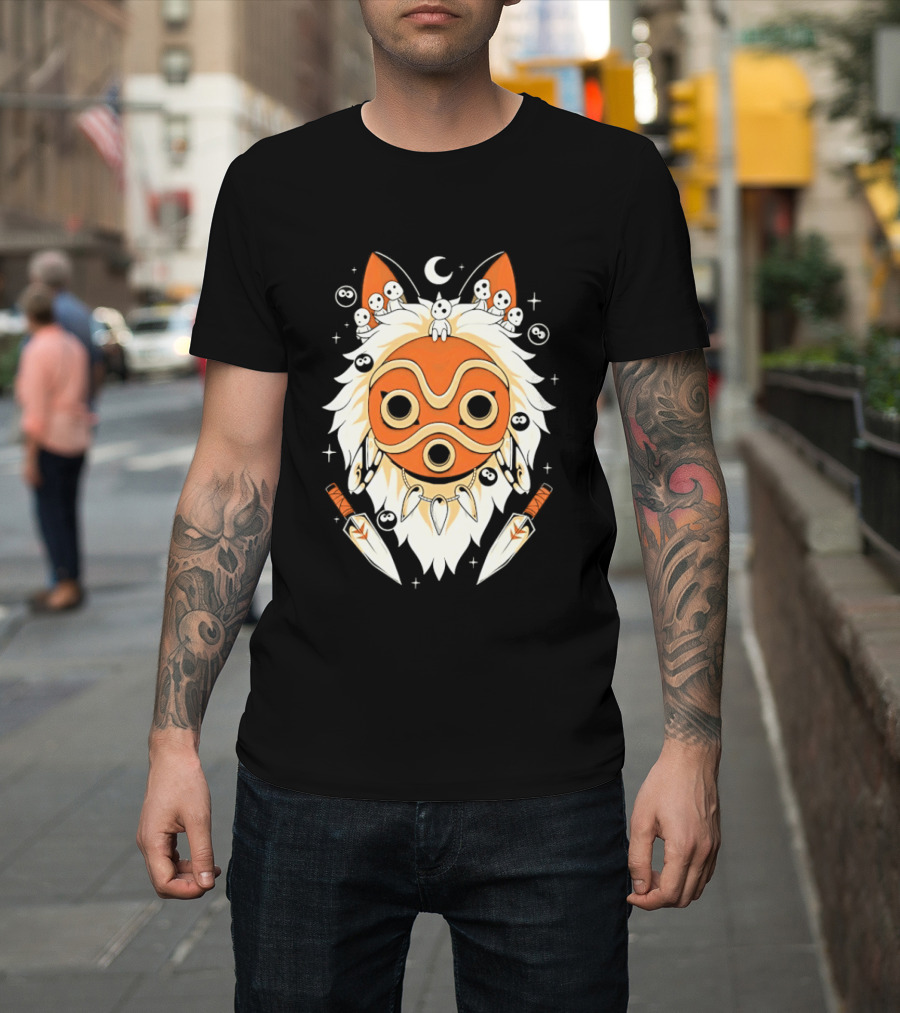 Princess Mononoke Mask Kodama Spirits Crescent Moon Daggers T-Shirt