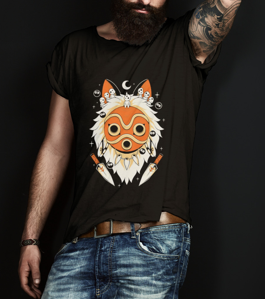 Princess Mononoke Mask Kodama Spirits Crescent Moon Daggers T-Shirt