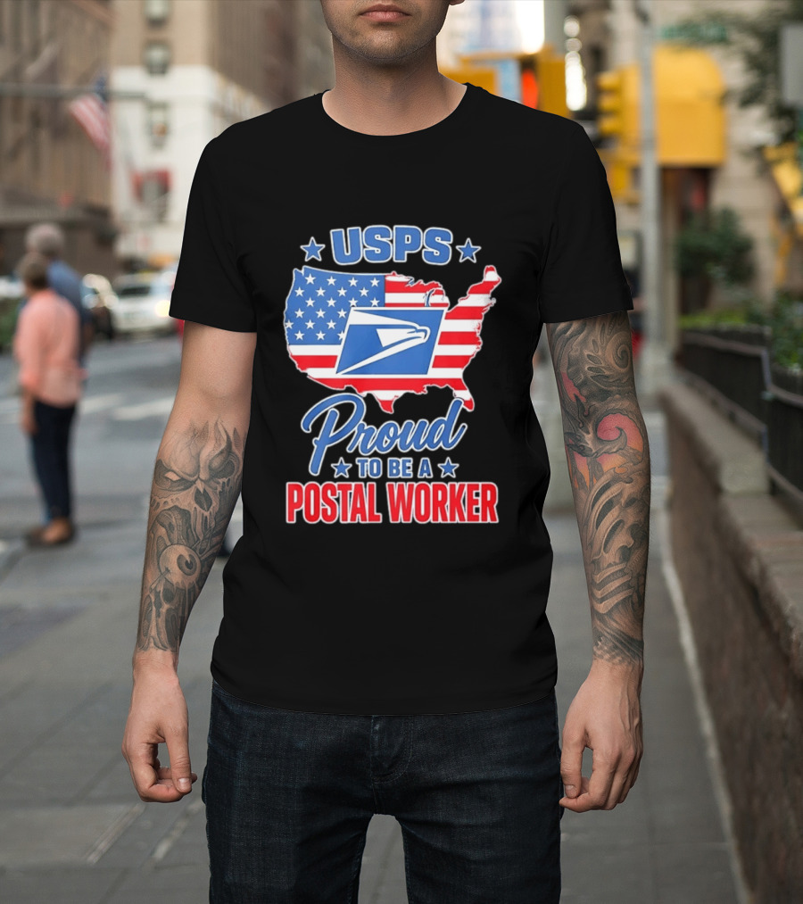 USPS Proud Postal Worker Mail Carrier USA Map T-Shirt