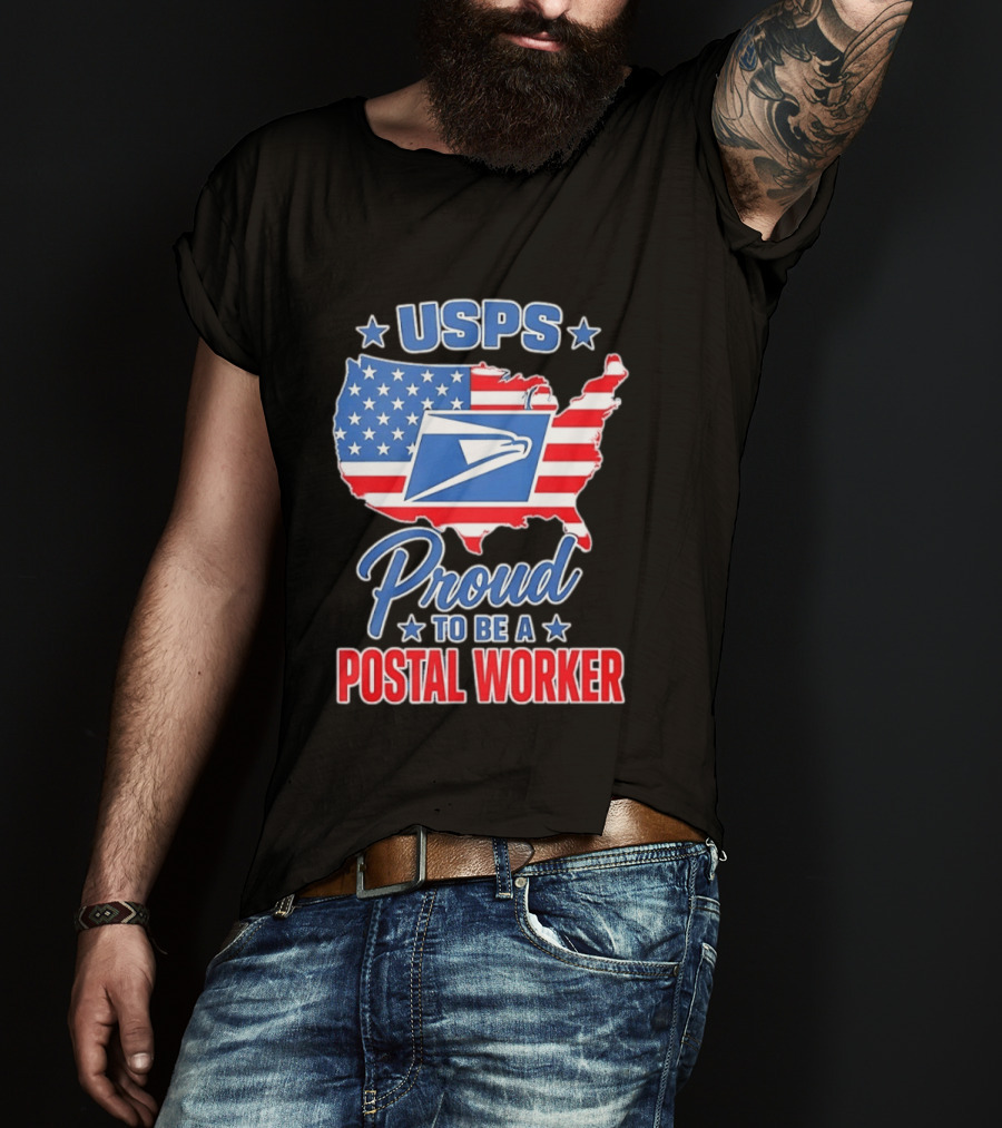 USPS Proud Postal Worker Mail Carrier USA Map T-Shirt