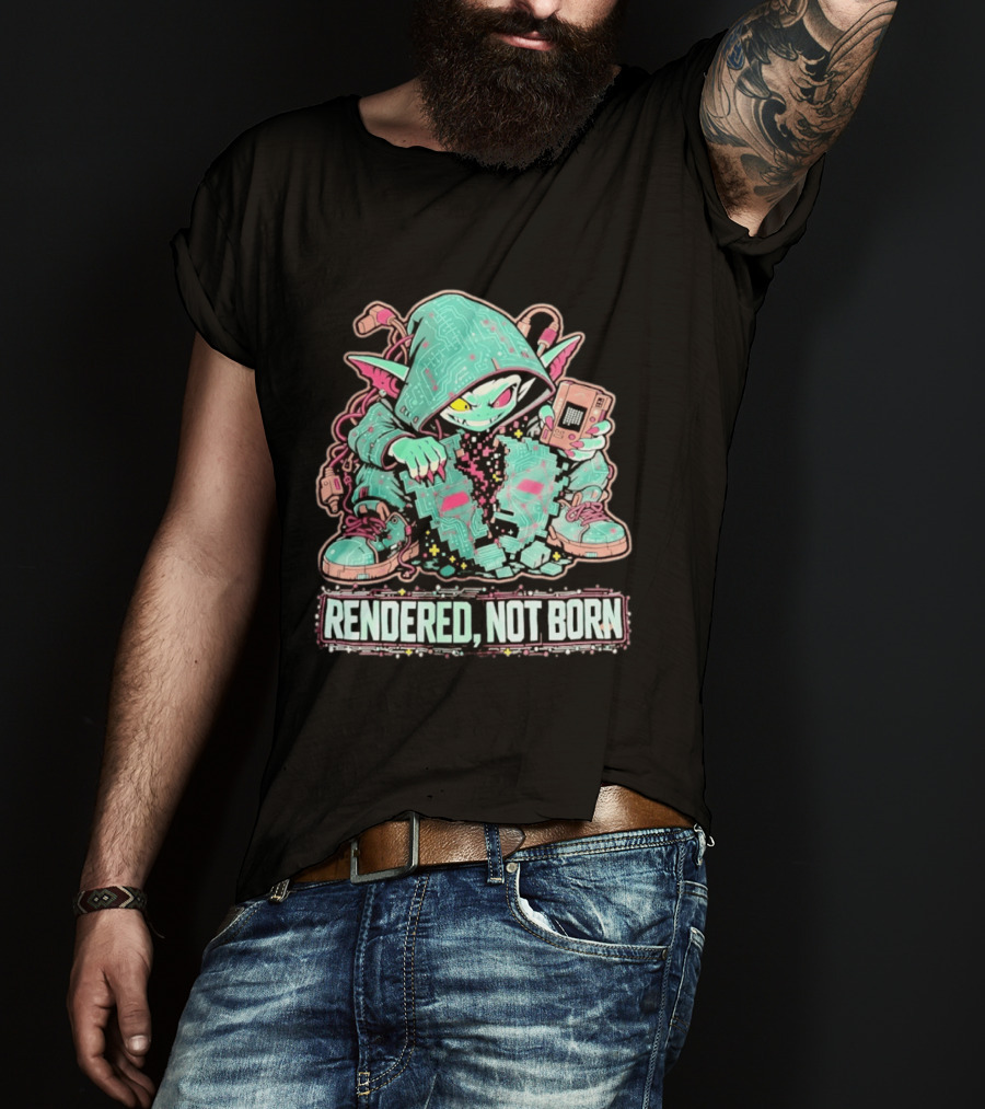 Rendered Not Born Cyber Goblin Gamer Cyberpunk Game Console T-Shirt