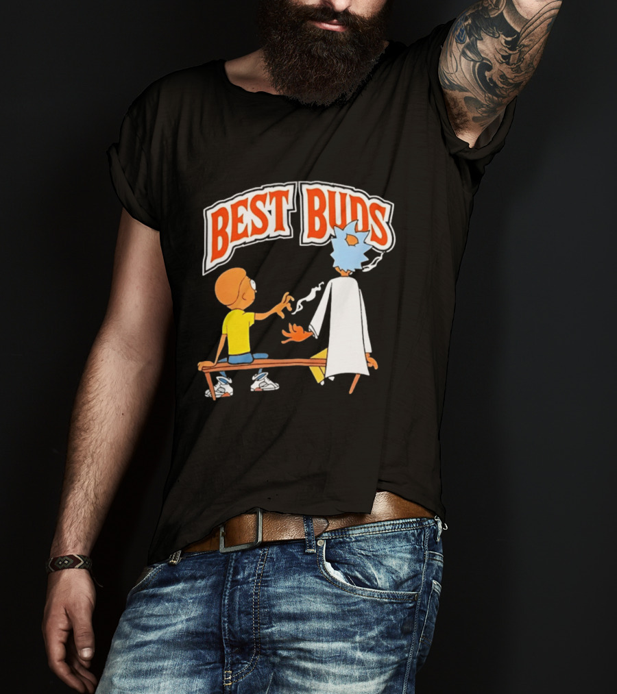 Rick And Morty Best Buds Adult Swim Cartoon Smoking Bench Scene T-Shirt