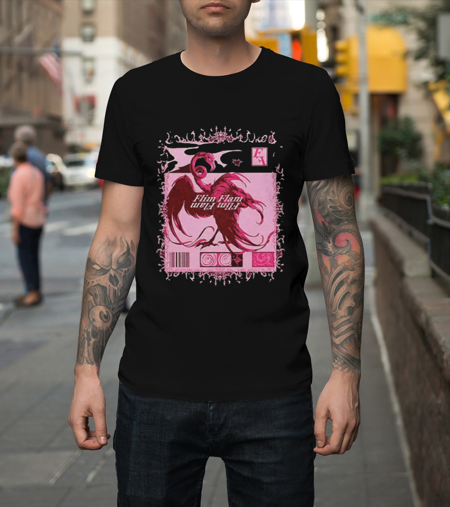 Flim Flam Flamingo Barcode Pink Swirl Border T-Shirt
