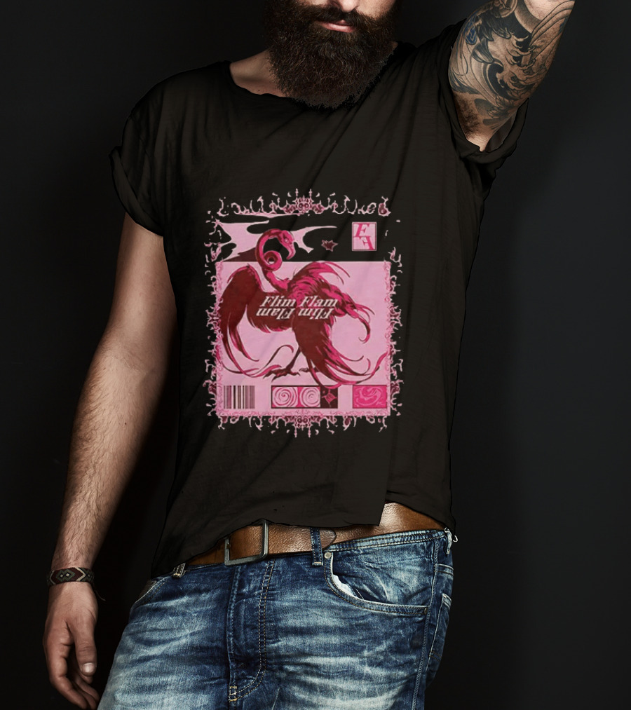 Flim Flam Flamingo Barcode Pink Swirl Border T-Shirt