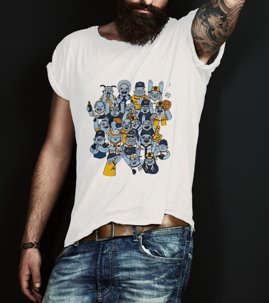 Milwaukee Brewers Fan Cartoon Characters Baseball Crowd T-Shirt