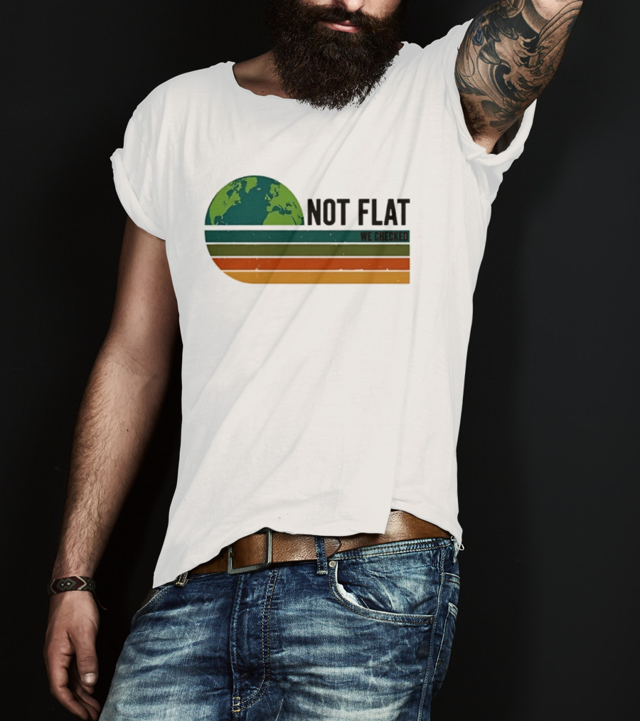 Not Flat We Checked Earth Globe Retro Stripes T-Shirt