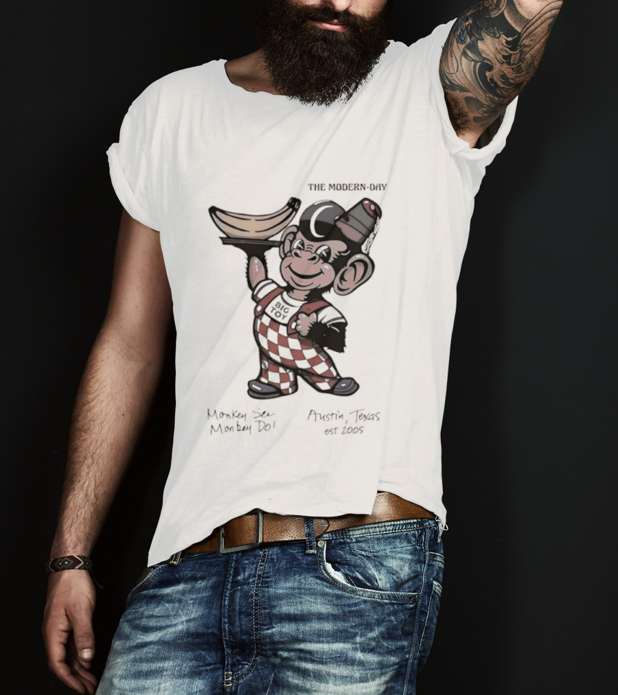 The Modern Day Big Toy Monkey See Monkey Do Austin Texas Est 2005 Vintage Cartoon T-Shirt