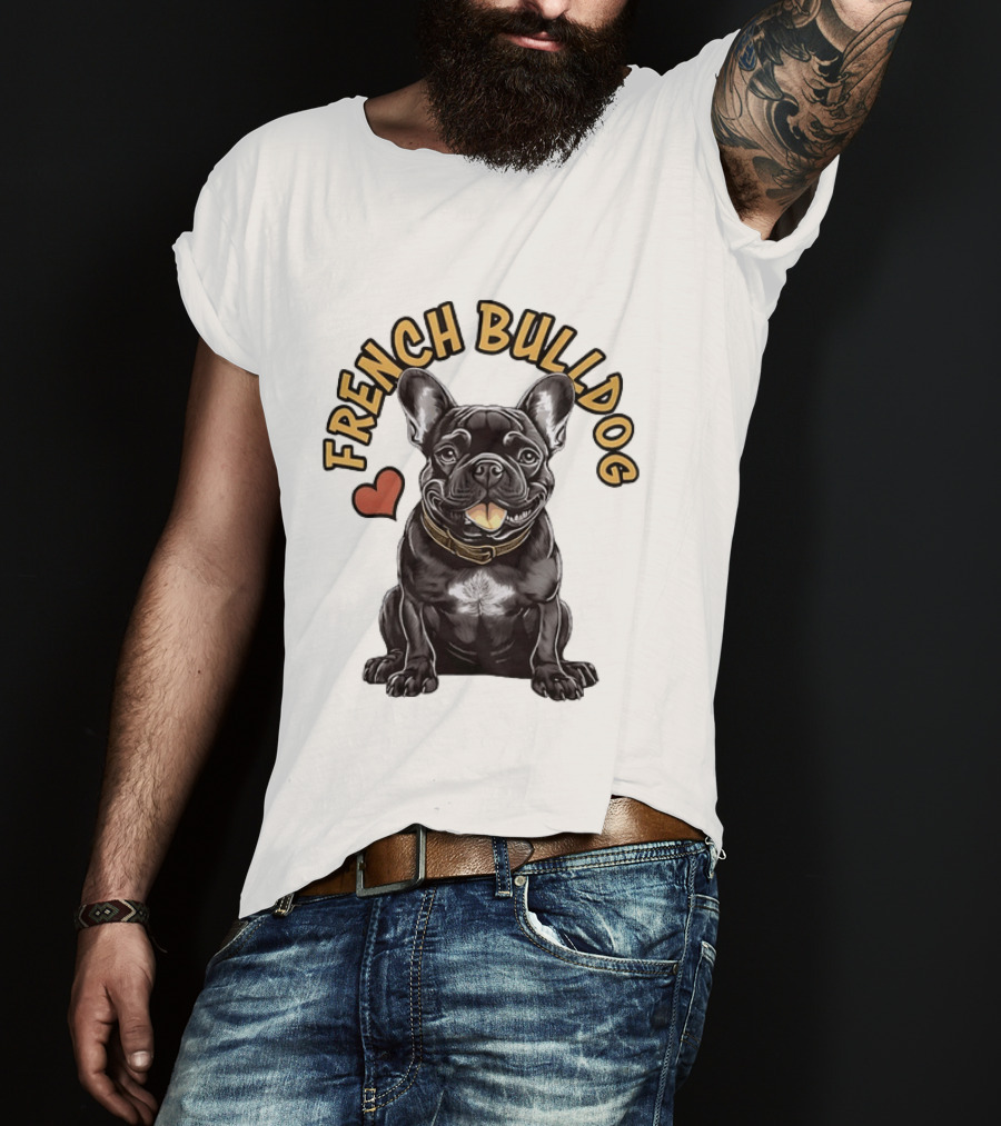 French Bulldog With Heart Frenchie Dog Lover T-Shirt