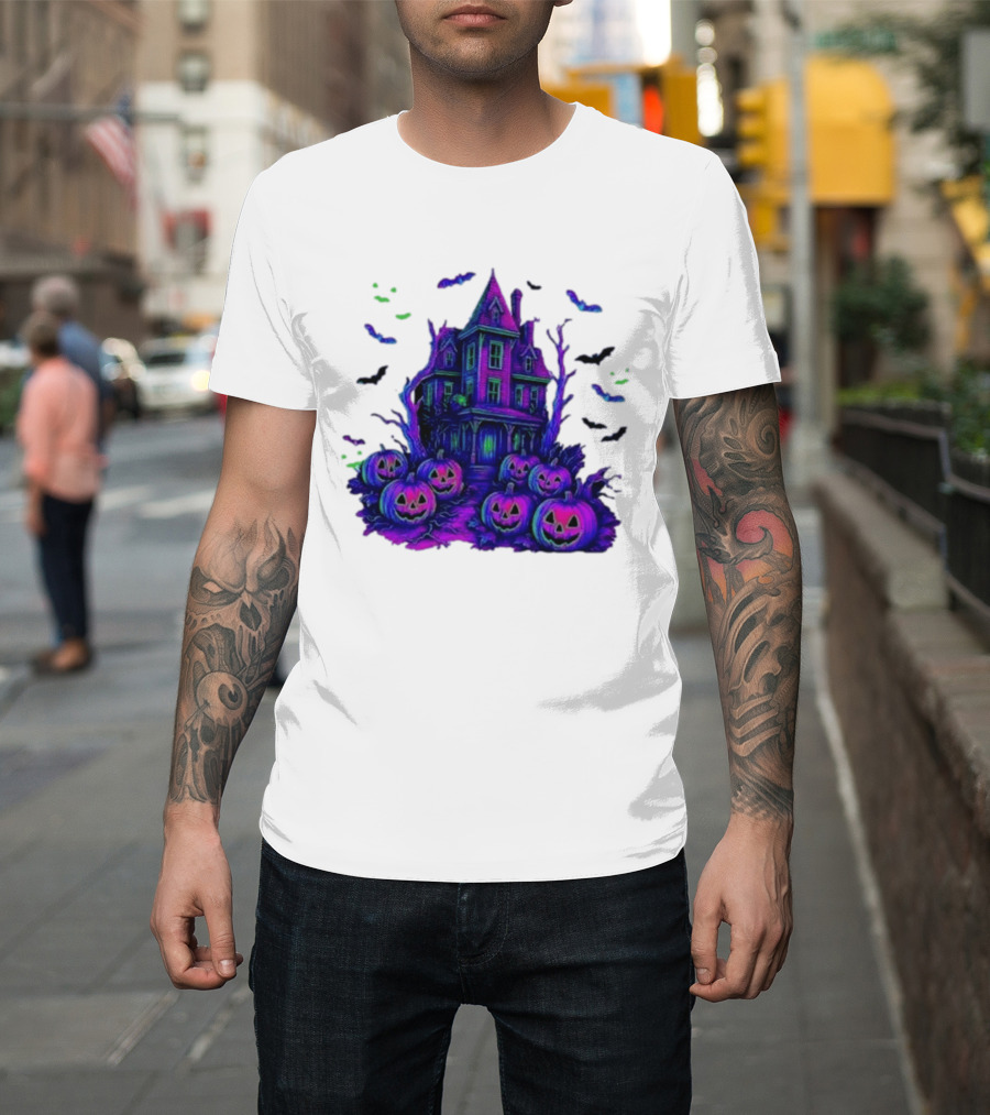 Halloween Bats Haunted House T-Shirt