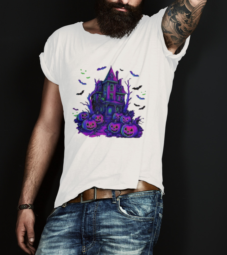 Halloween Bats Haunted House T-Shirt
