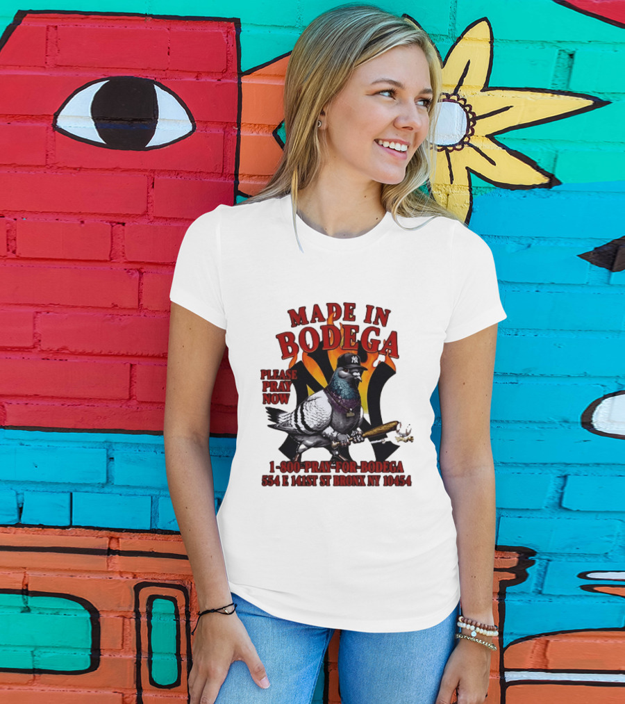 Made In Bodega New York Yankees Pigeon Baseball T-Shirt