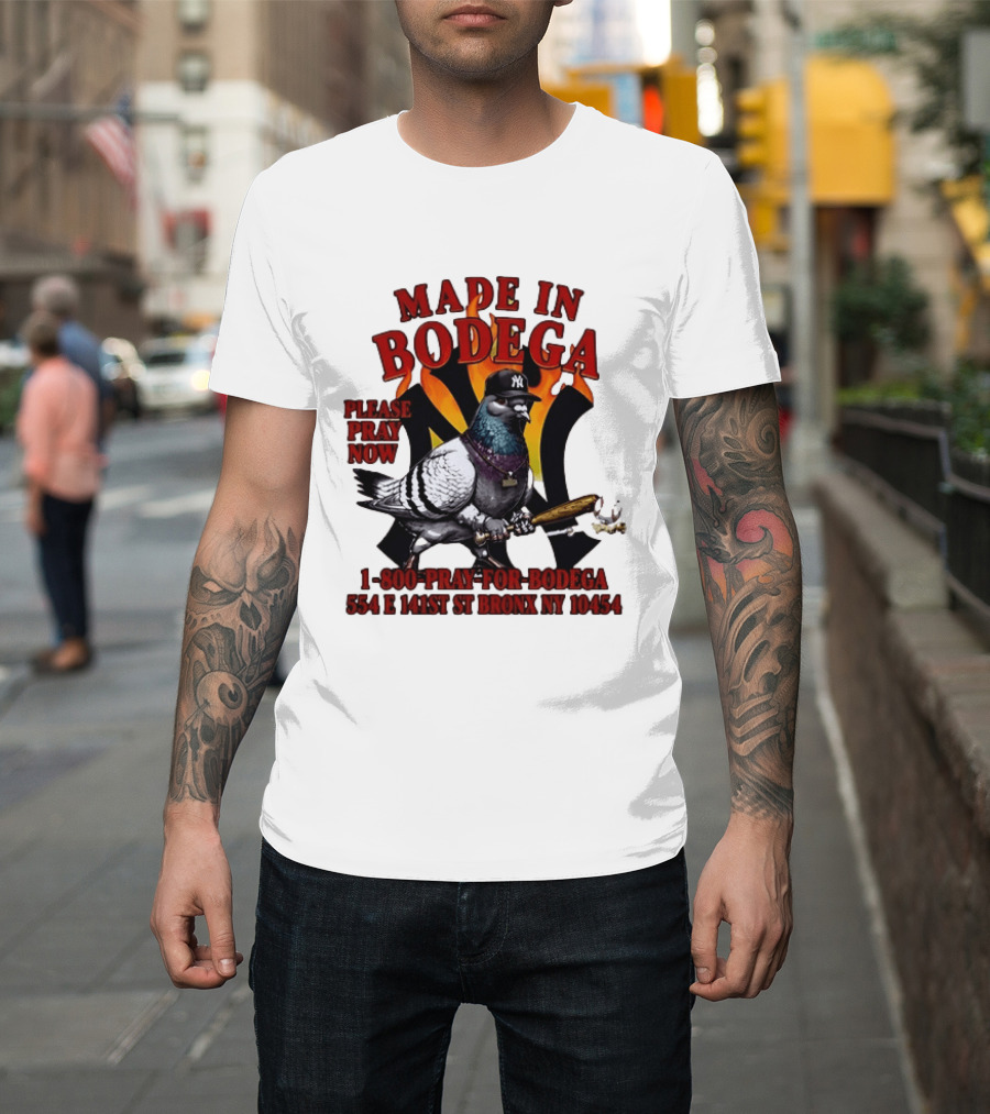 Made In Bodega New York Yankees Pigeon Baseball T-Shirt