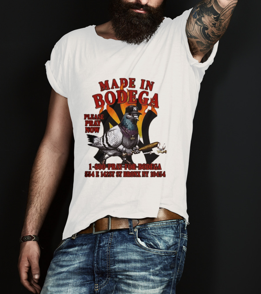 Made In Bodega New York Yankees Pigeon Baseball T-Shirt