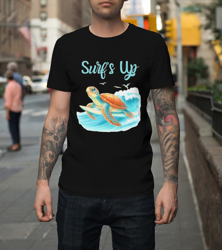 Surf's Up Turtle Riding Surfboard On Big Wave T-Shirt