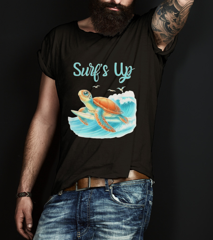 Surf's Up Turtle Riding Surfboard On Big Wave T-Shirt