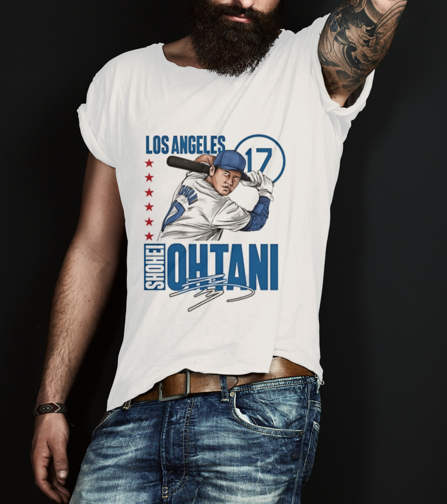 Los Angeles Shohei Ohtani 17 MLB Baseball Player Graphic With Stars T-Shirt