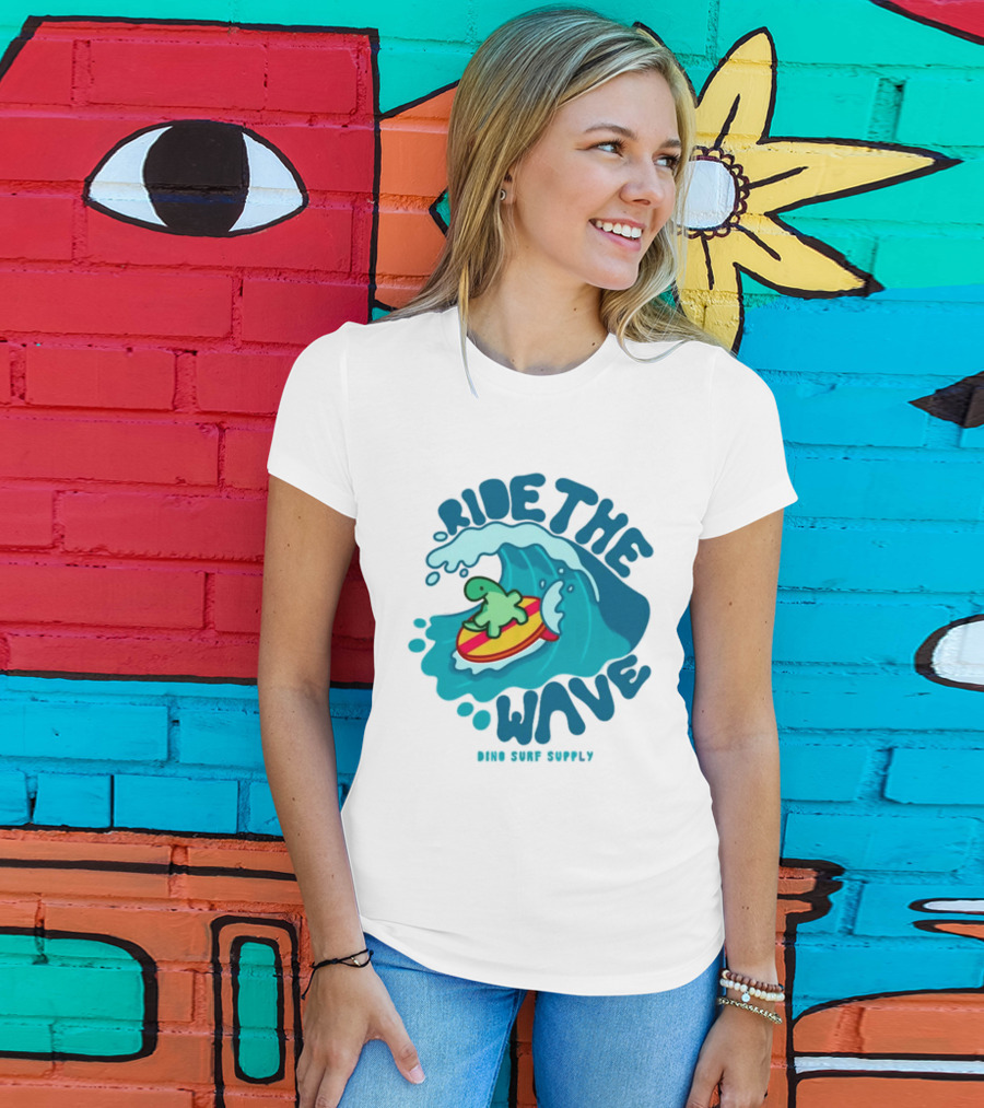 Ride The Wave Turtle Surfing Dino Surf Supply T-Shirt