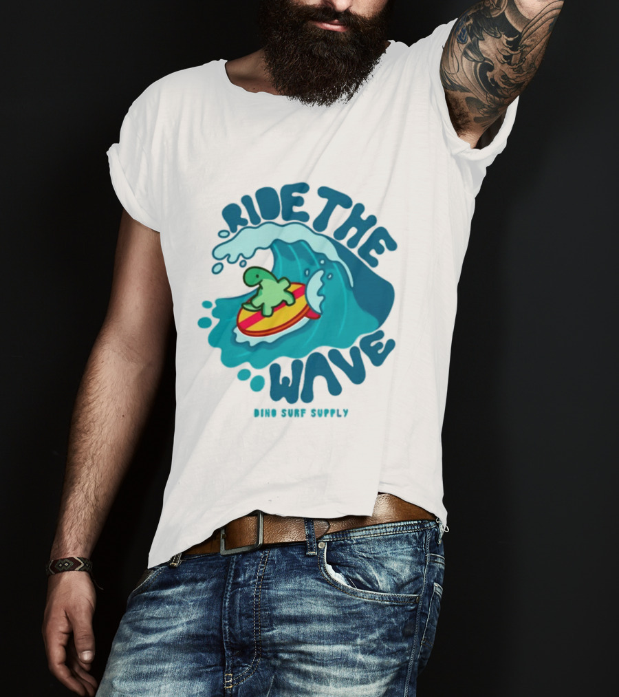 Ride The Wave Turtle Surfing Dino Surf Supply T-Shirt