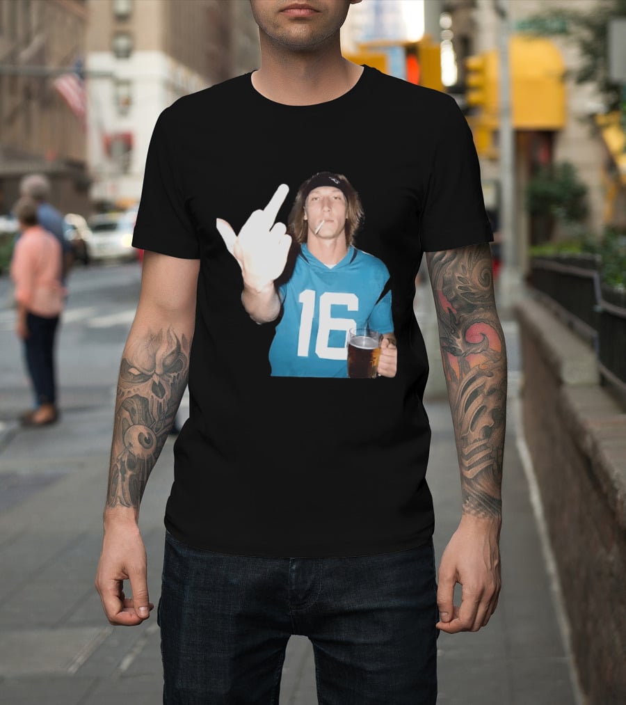 Trevor Lawrence Jersey 16 Middle Finger Beer Cigarette Jacksonville Jaguars T-Shirt