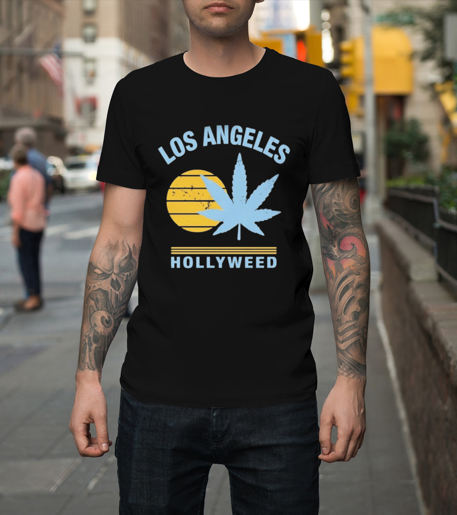 Los Angeles Hollyweed Cannabis Leaf Sunburst T-Shirt
