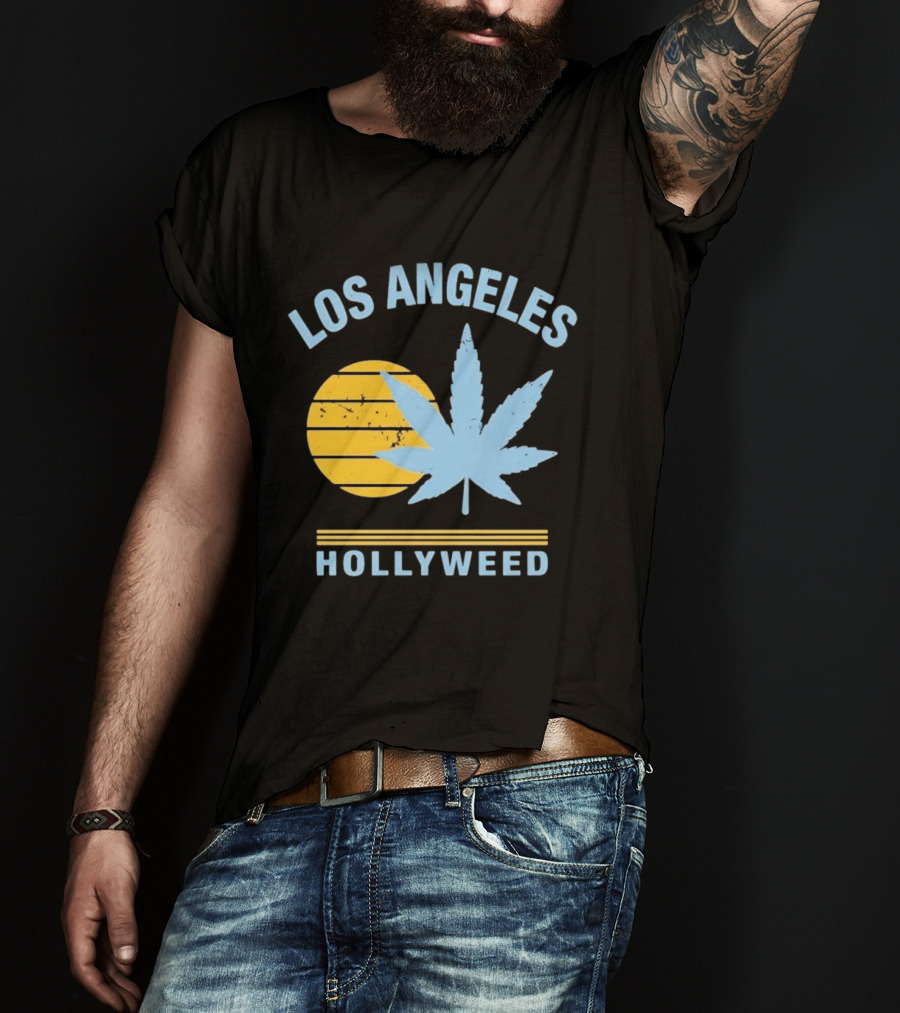Los Angeles Hollyweed Cannabis Leaf Sunburst T-Shirt