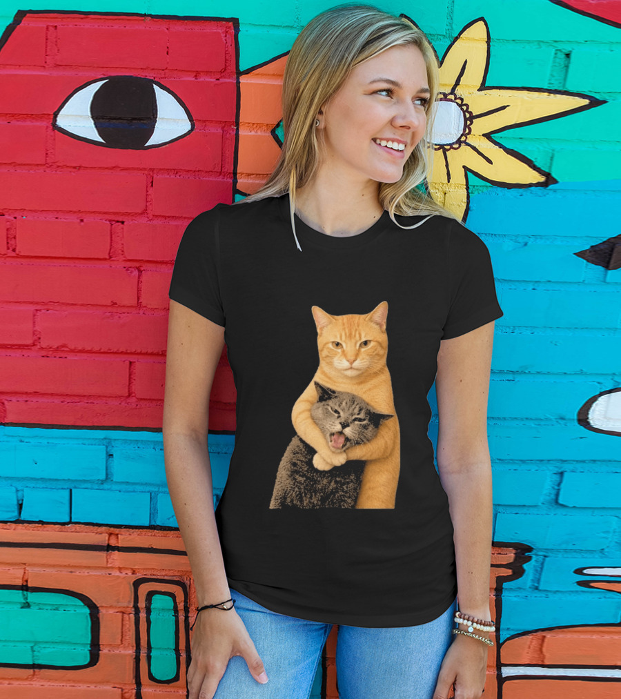 Cat Fight Meme Hugging Cats Funny Pet Lovers T-Shirt