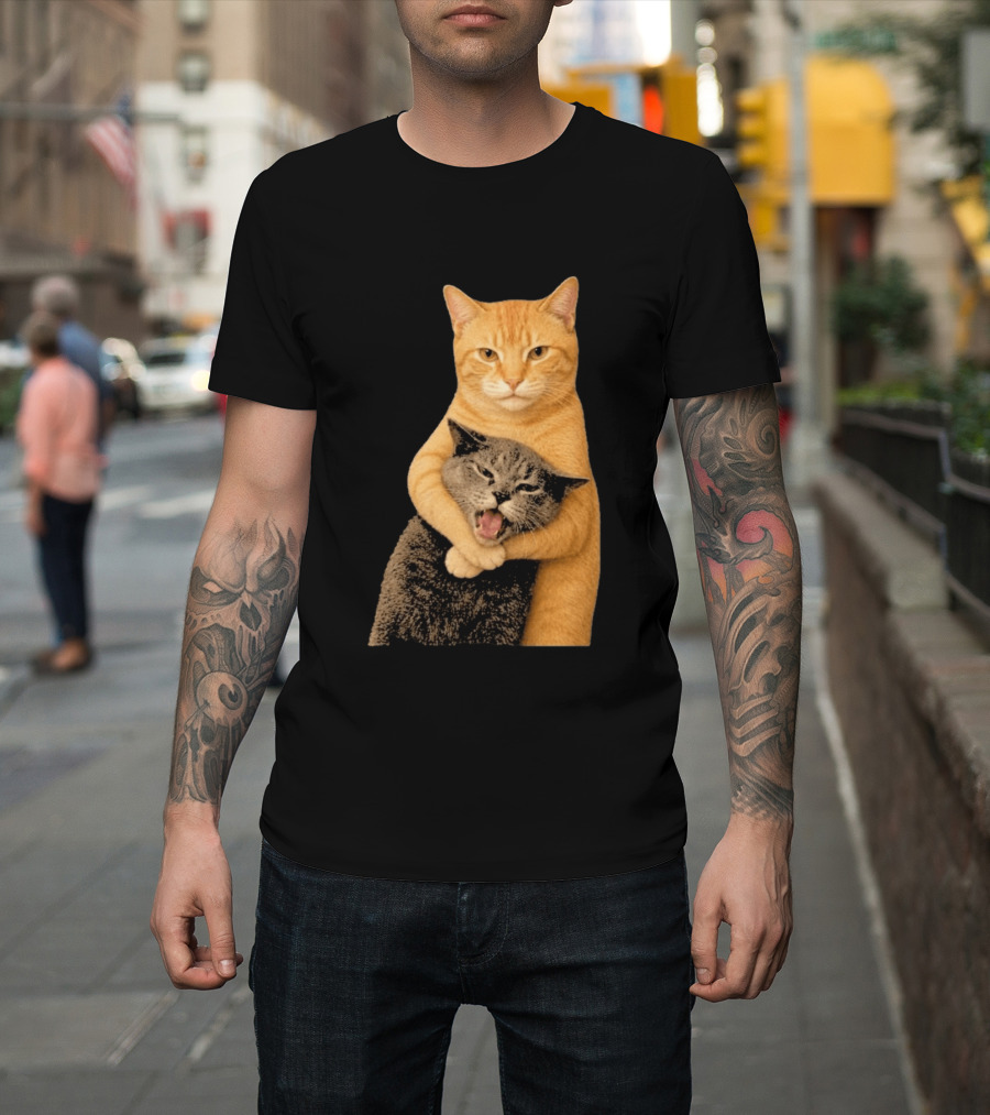 Cat Fight Meme Hugging Cats Funny Pet Lovers T-Shirt