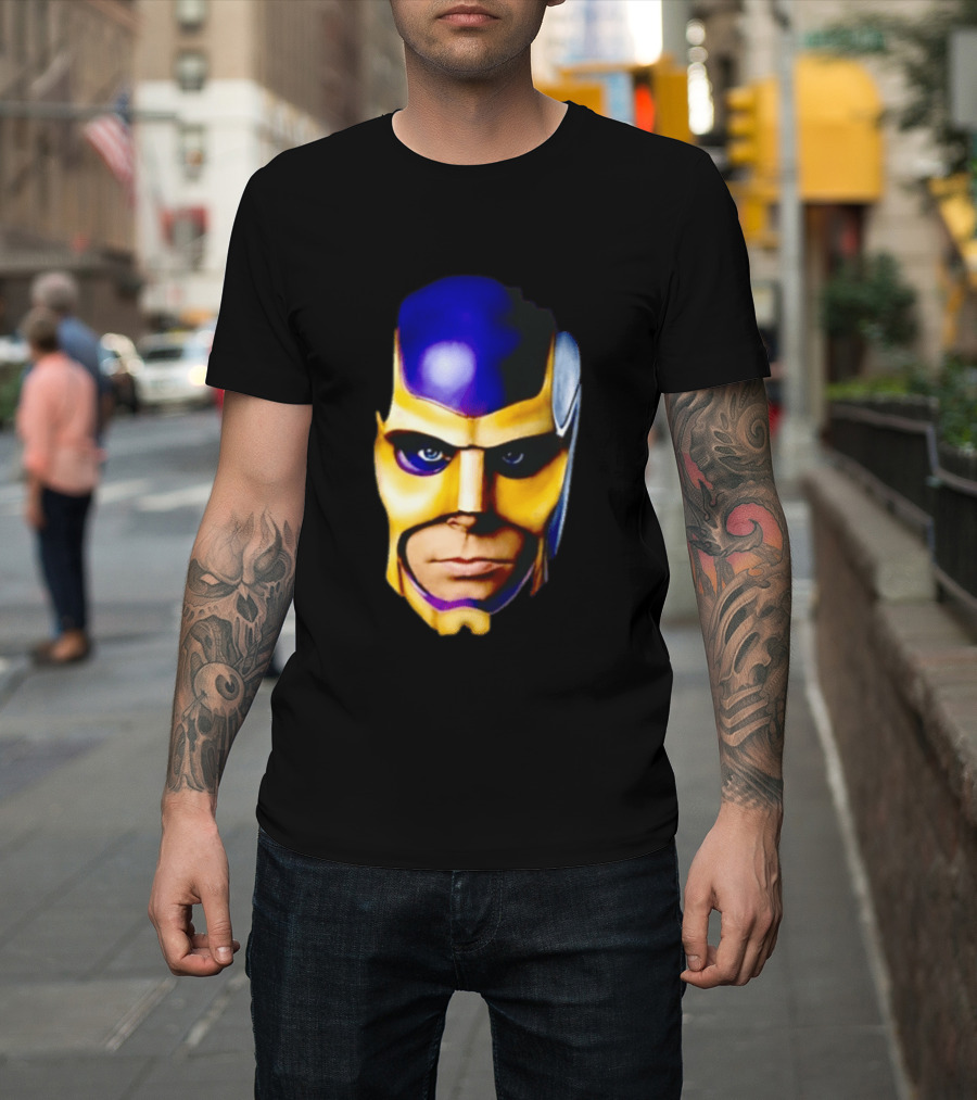 Realistic Painted Purple Gold Superhero Mask Face Close Up T-Shirt